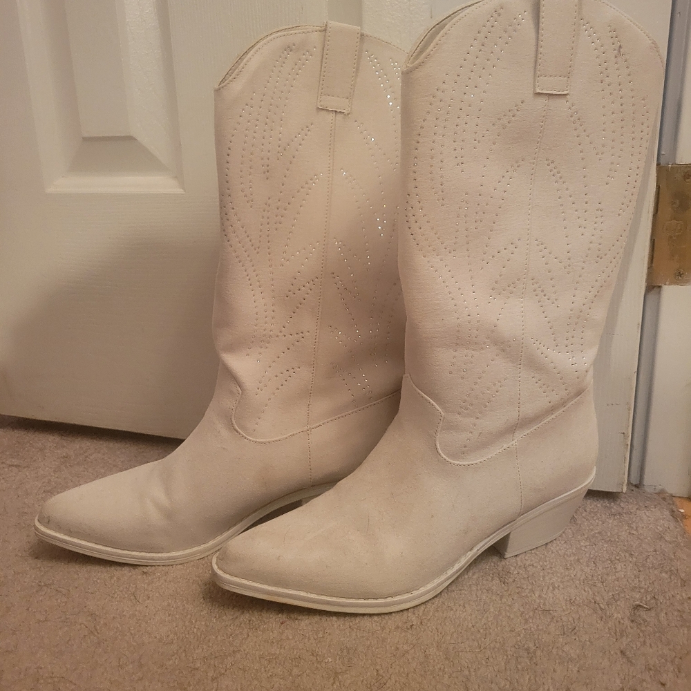 Off-white suede cowboy boots